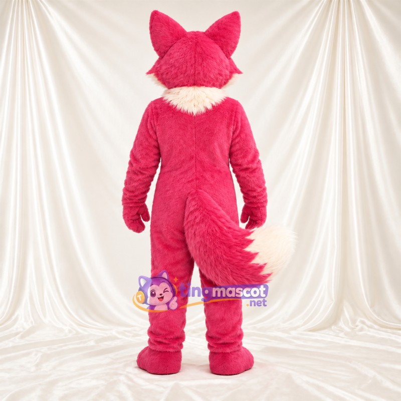 Maskottchenkostüm Fuchs – rosa / weiß – Blatt; Bauch (weiß) Maskottchenkostüm Fuchs – rosa / weiß – Blatt; Bauch (weiß)