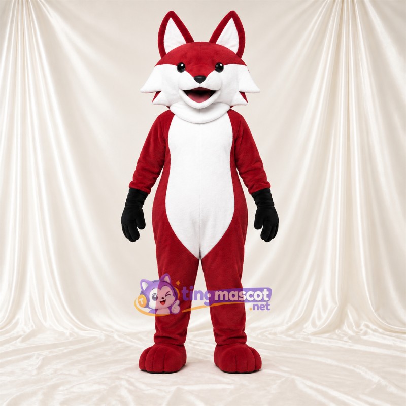 Maskottchenkostüm Fuchs – rot / weiß – Bauch (weiß); Handschuhe (schwarz) Maskottchenkostüm Fuchs – rot / weiß – Bauch (weiß); Handschuhe (schwarz)