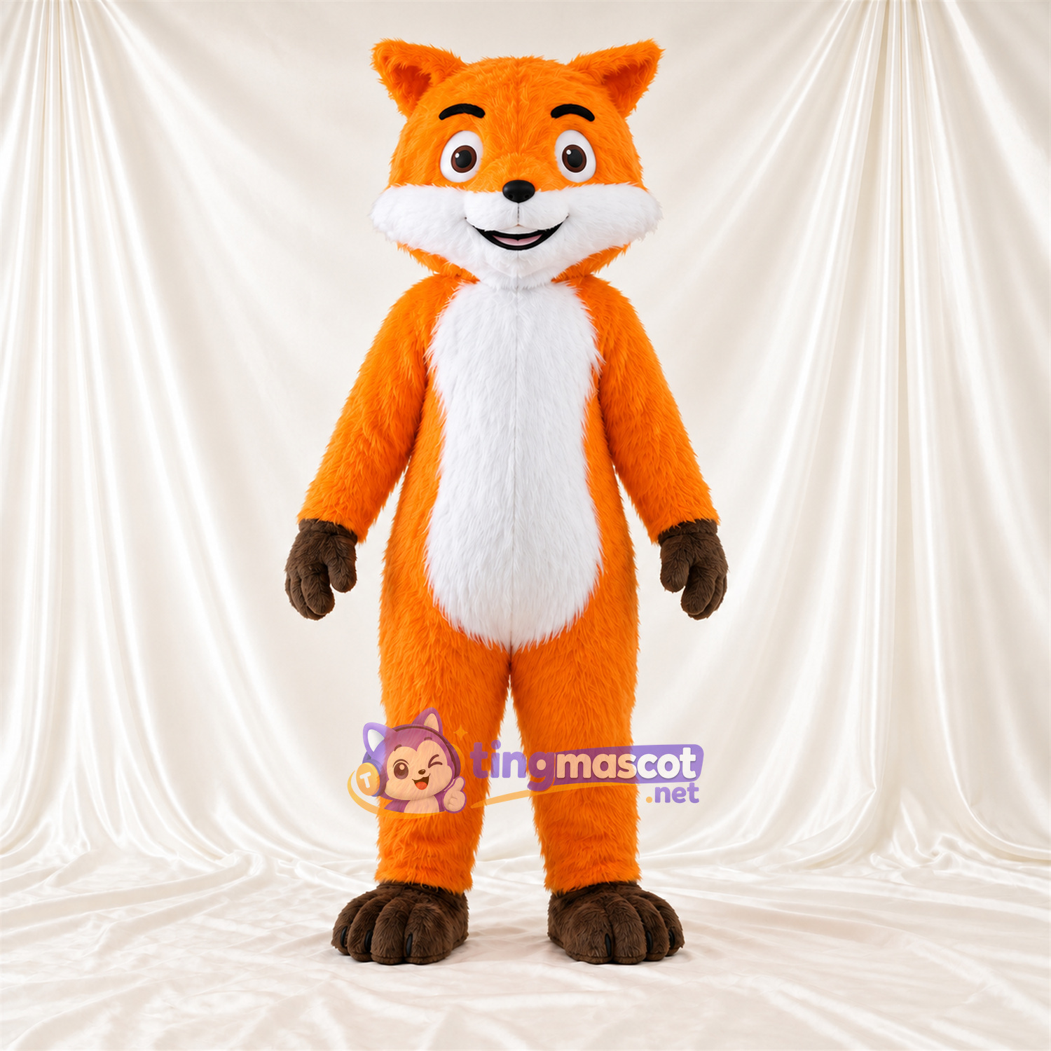 Maskottchenkostüm Fuchs – orange / weiß – Hände (braun); Füße (braun) Maskottchenkostüm Fuchs – orange / weiß – Hände (braun); Füße (braun)