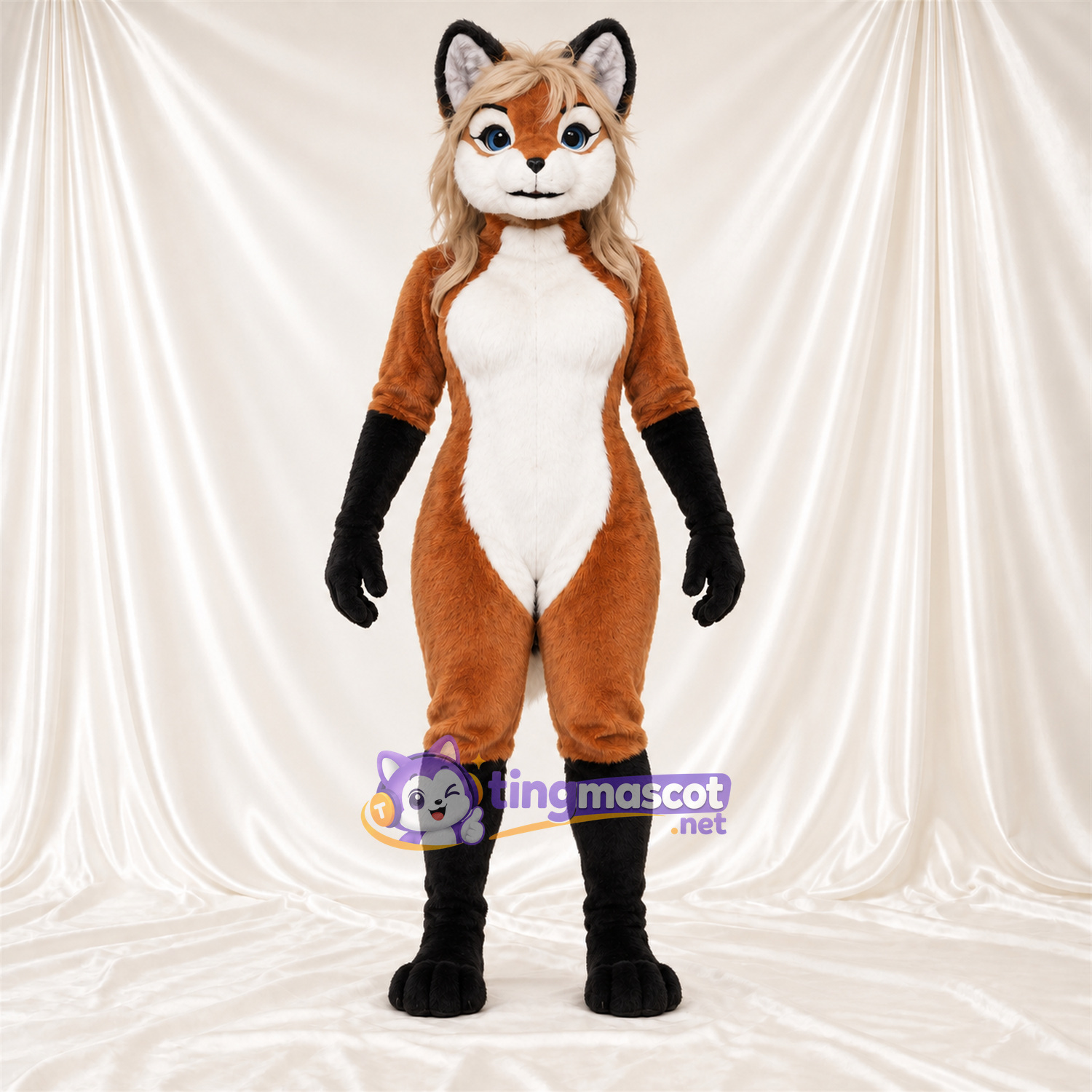 Costume de mascotte Renard – marron / blanc – Cheveux; Ventre (blanc) Costume de mascotte Renard – marron / blanc – Cheveux; Ventre (blanc)