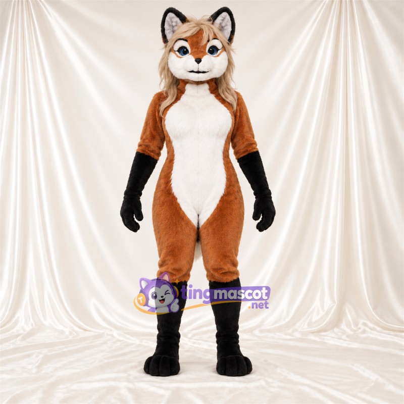 Costume de mascotte Renard – marron / blanc – Cheveux; Ventre (blanc)