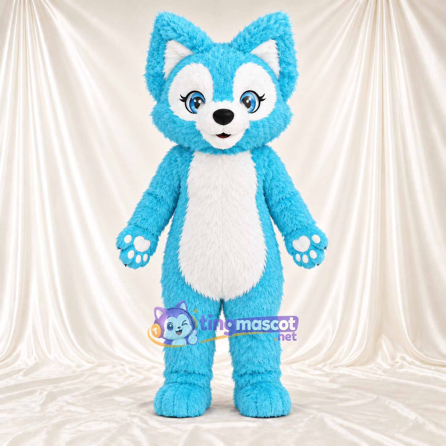 Costume de mascotte Renard – bleu / blanc – Bout de la queue (blanc); Coussinets (blanc) Costume de mascotte Renard – bleu / blanc – Bout de la queue (blanc); Coussinets (blanc)