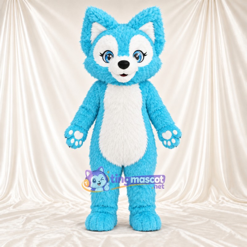 Costume de mascotte Renard – bleu / blanc – Bout de la queue (blanc); Coussinets (blanc)
