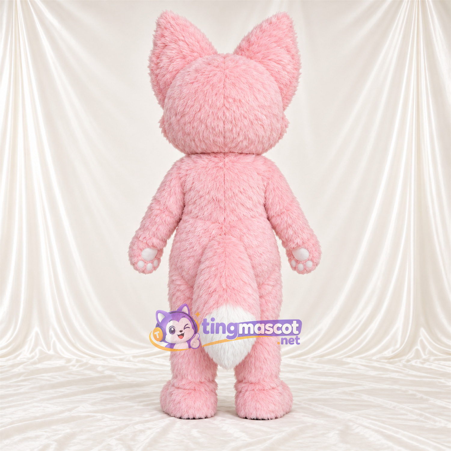 Maskottchenkostüm Fuchs – rosa / weiß – Pfotenballen (rosa); Augen (blau) Maskottchenkostüm Fuchs – rosa / weiß – Pfotenballen (rosa); Augen (blau)