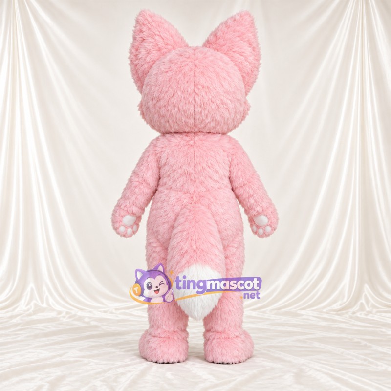 Maskottchenkostüm Fuchs – rosa / weiß – Pfotenballen (rosa); Augen (blau) Maskottchenkostüm Fuchs – rosa / weiß – Pfotenballen (rosa); Augen (blau)