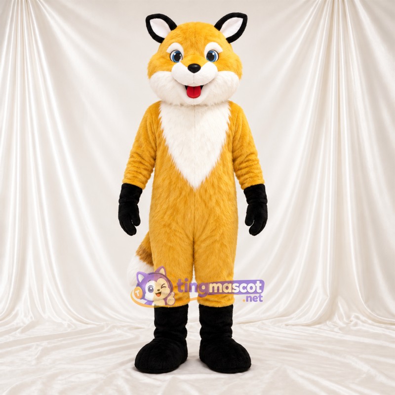 Costume de mascotte Renard – jaune / blanc – Torse (blanc); Bout de la queue (blanc) Costume de mascotte Renard – jaune / blanc – Torse (blanc); Bout de la queue (blanc)