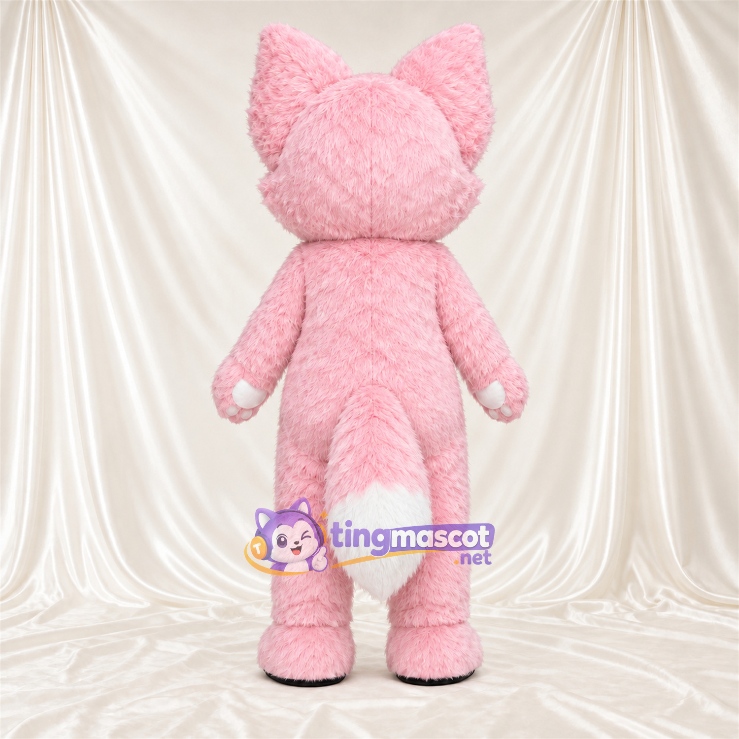 Maskottchenkostüm Fuchs – rosa / weiß – Schwanzspitze (weiß); Pfotenballen (rosa) Maskottchenkostüm Fuchs – rosa / weiß – Schwanzspitze (weiß); Pfotenballen (rosa)