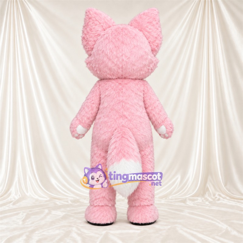 Maskottchenkostüm Fuchs – rosa / weiß – Schwanzspitze (weiß); Pfotenballen (rosa) Maskottchenkostüm Fuchs – rosa / weiß – Schwanzspitze (weiß); Pfotenballen (rosa)