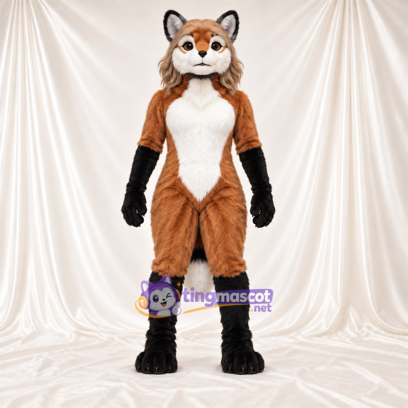 Maskottchenkostüm Fuchs – braun / weiß – Haare; Bauch (weiß)