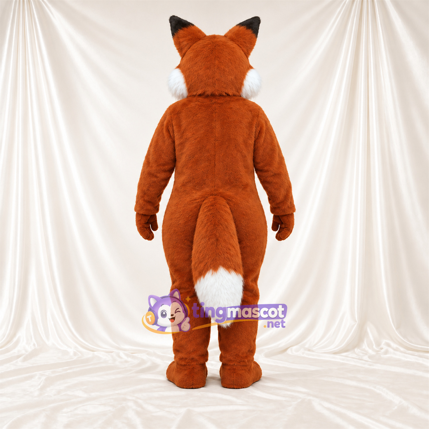 Maskottchenkostüm Fuchs – braun / weiß – Bauch (weiß); Augen (grün)