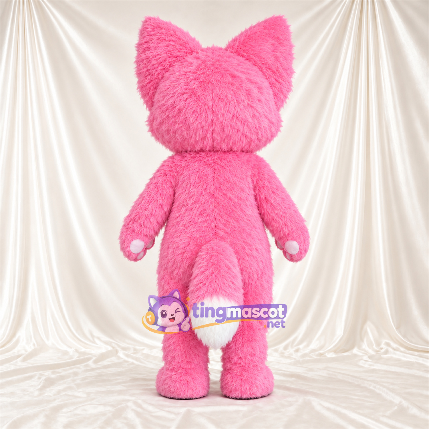 Maskottchenkostüm Fuchs – rosa / weiß – Pfotenballen (rosa); Augen (blau) Maskottchenkostüm Fuchs – rosa / weiß – Pfotenballen (rosa); Augen (blau)