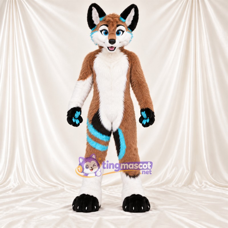 Brown, White and Turquoise Fox Mascot Costume Brown, White and Turquoise Fox Mascot Costume