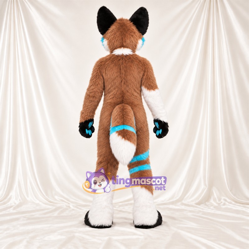 Brown, White and Turquoise Fox Mascot Costume Brown, White and Turquoise Fox Mascot Costume