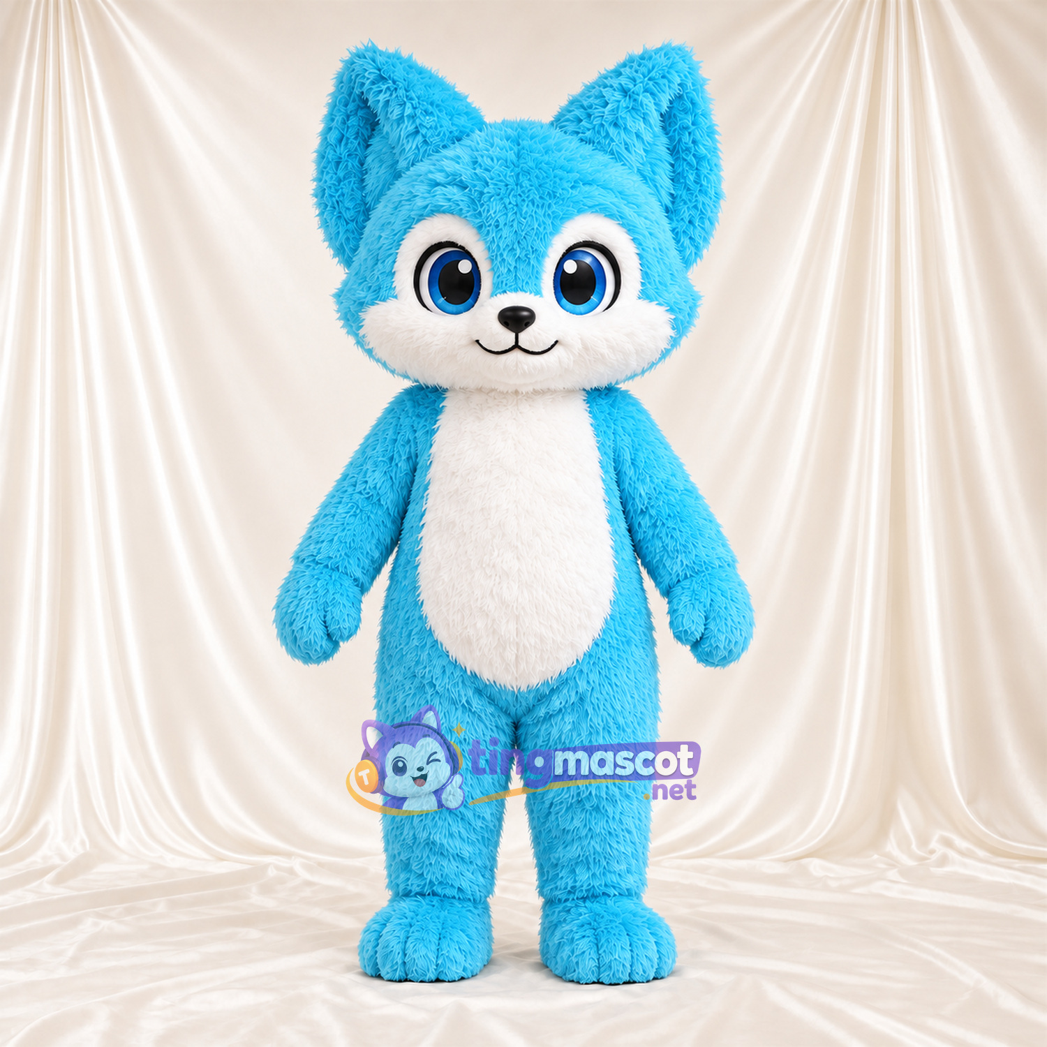 Maskottchenkostüm Fuchs – blau / weiß – Bauch (weiß); Schwanzspitze (weiß) Maskottchenkostüm Fuchs – blau / weiß – Bauch (weiß); Schwanzspitze (weiß)