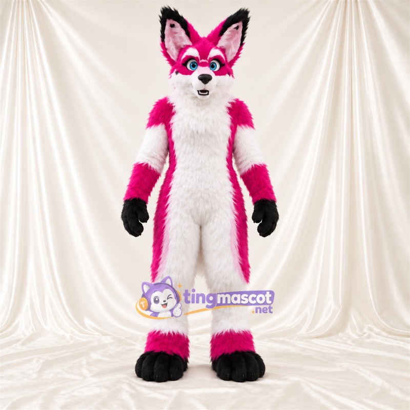 Maskottchenkostüm Fuchs – rosa / weiß / schwarz Maskottchenkostüm Fuchs – rosa / weiß / schwarz
