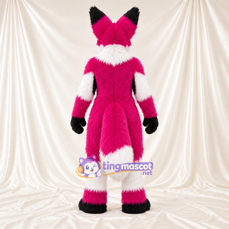 Maskottchenkostüm Fuchs – rosa / weiß / schwarz Maskottchenkostüm Fuchs – rosa / weiß / schwarz