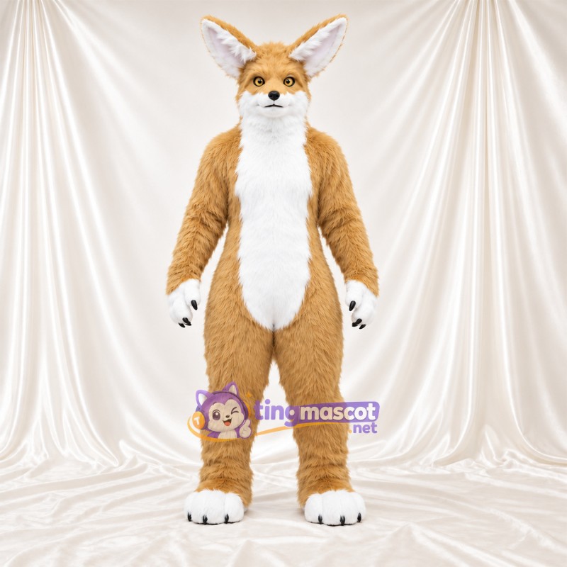 Maskottchenkostüm Fuchs – hellbraun / weiß – Bauch (weiß); Schwanzspitze (weiß) Maskottchenkostüm Fuchs – hellbraun / weiß – Bauch (weiß); Schwanzspitze (weiß)