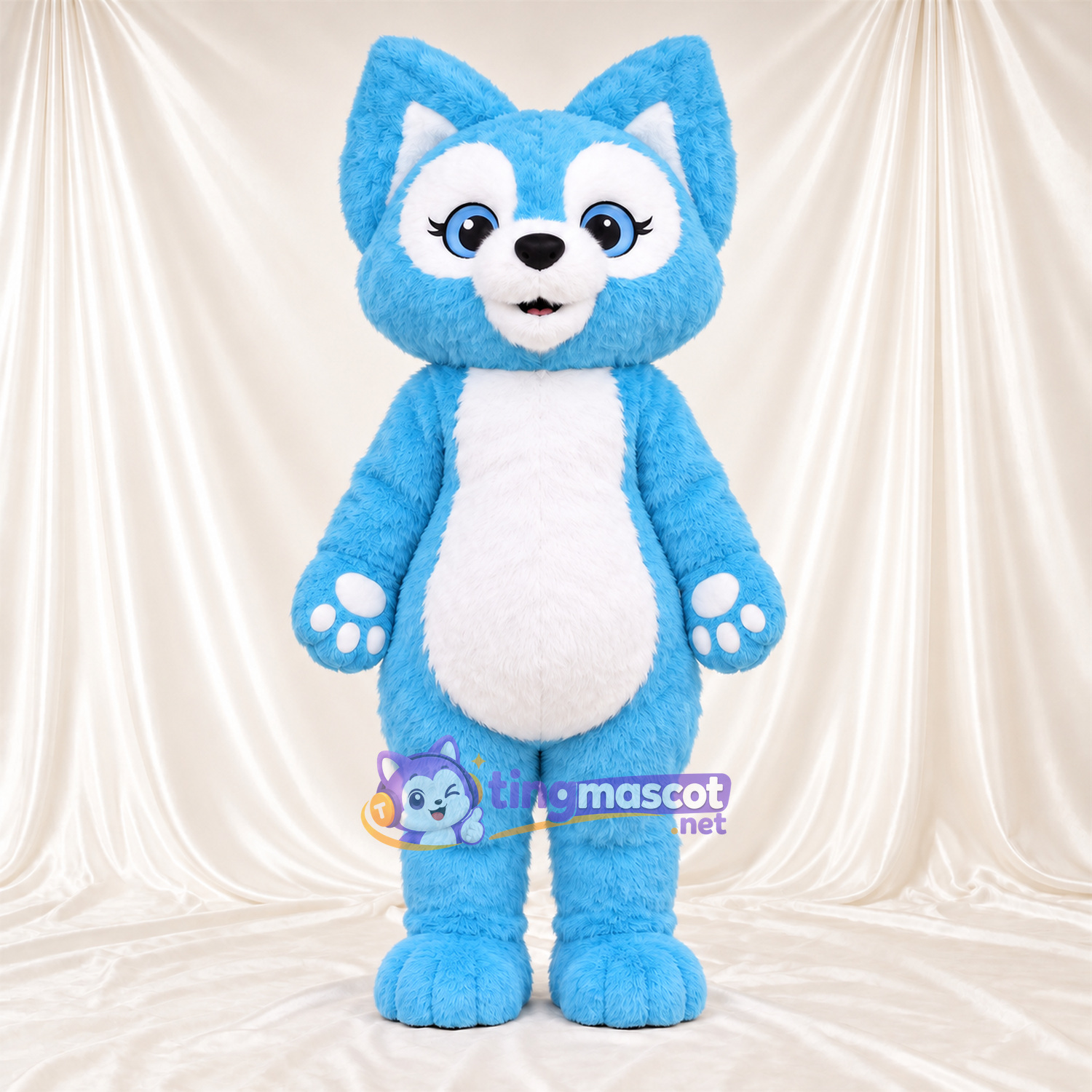 Costume de mascotte Renard – bleu / blanc – Bout de la queue (blanc); Coussinets (blanc) Costume de mascotte Renard – bleu / blanc – Bout de la queue (blanc); Coussinets (blanc)