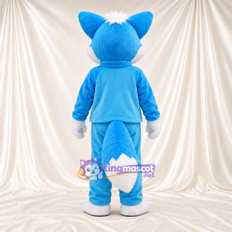 Blue and White Fox Mascot Costume - Blue Tracksuit Blue and White Fox Mascot Costume - Blue Tracksuit