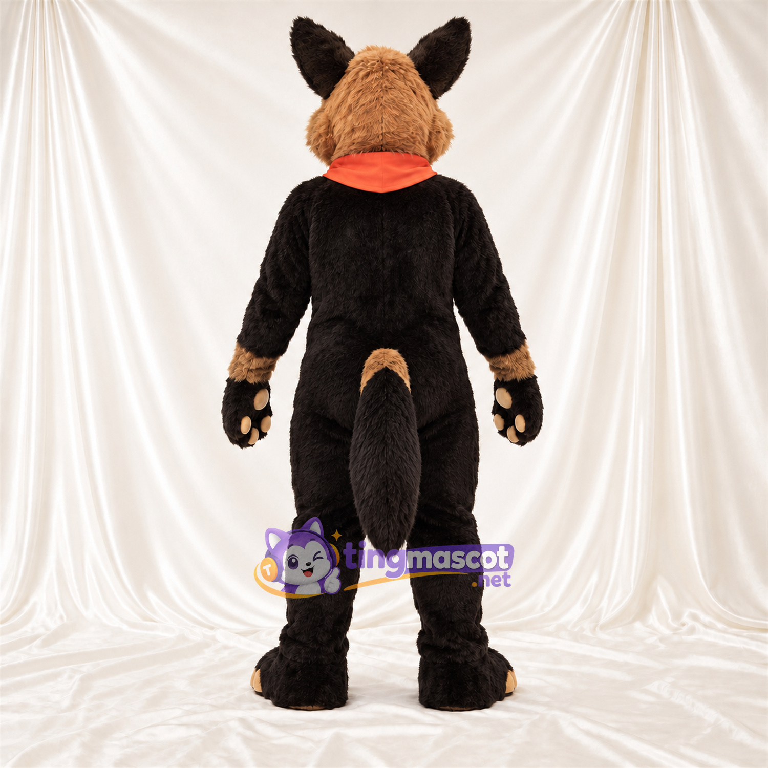 Black and Tan Coyote Mascot Costume - Orange Bandana Black and Tan Coyote Mascot Costume - Orange Bandana