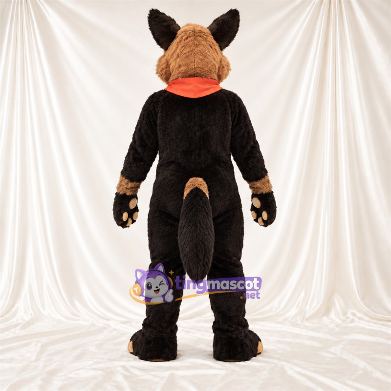 Black and Tan Coyote Mascot Costume - Orange Bandana Black and Tan Coyote Mascot Costume - Orange Bandana