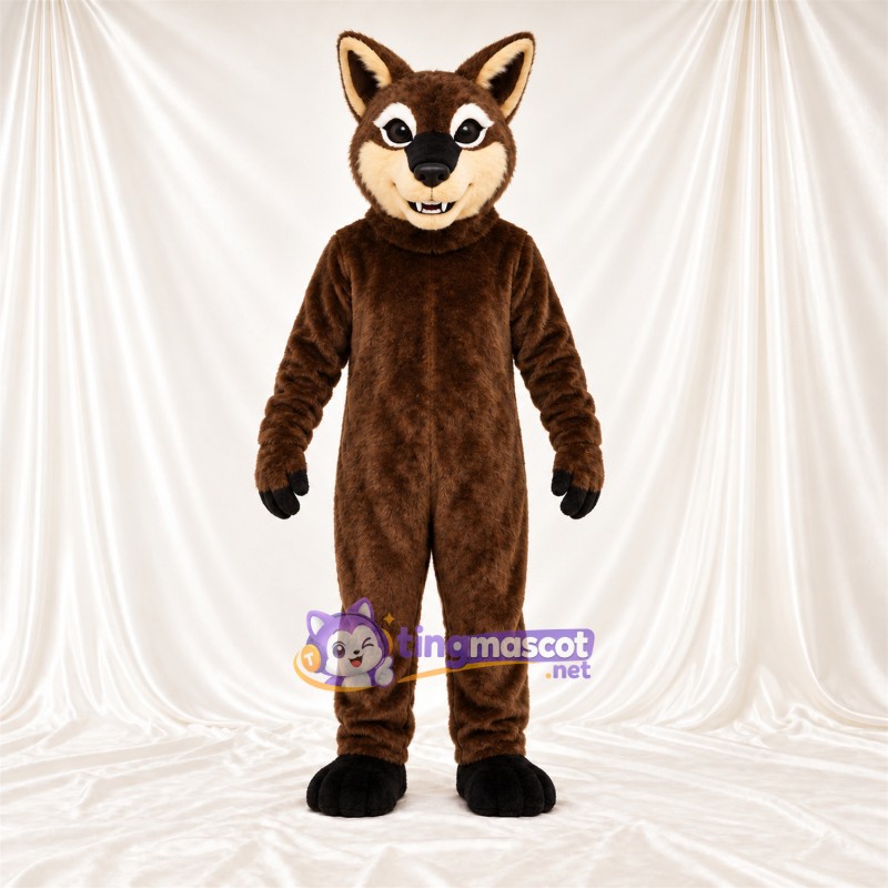 Brown and Cream Coyote Mascot Costume - Long Tail and Cream Muzzle Brown and Cream Coyote Mascot Costume - Long Tail and Cream Muzzle