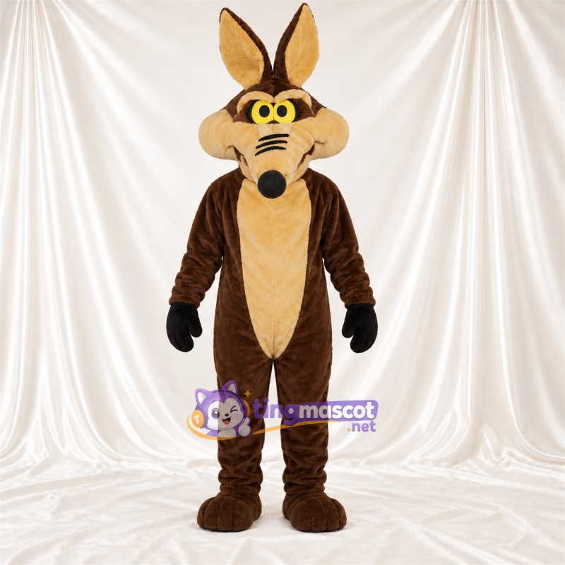 Costume de mascotte Coyote – marron / brun clair – Gants (noir); Yeux (jaune)