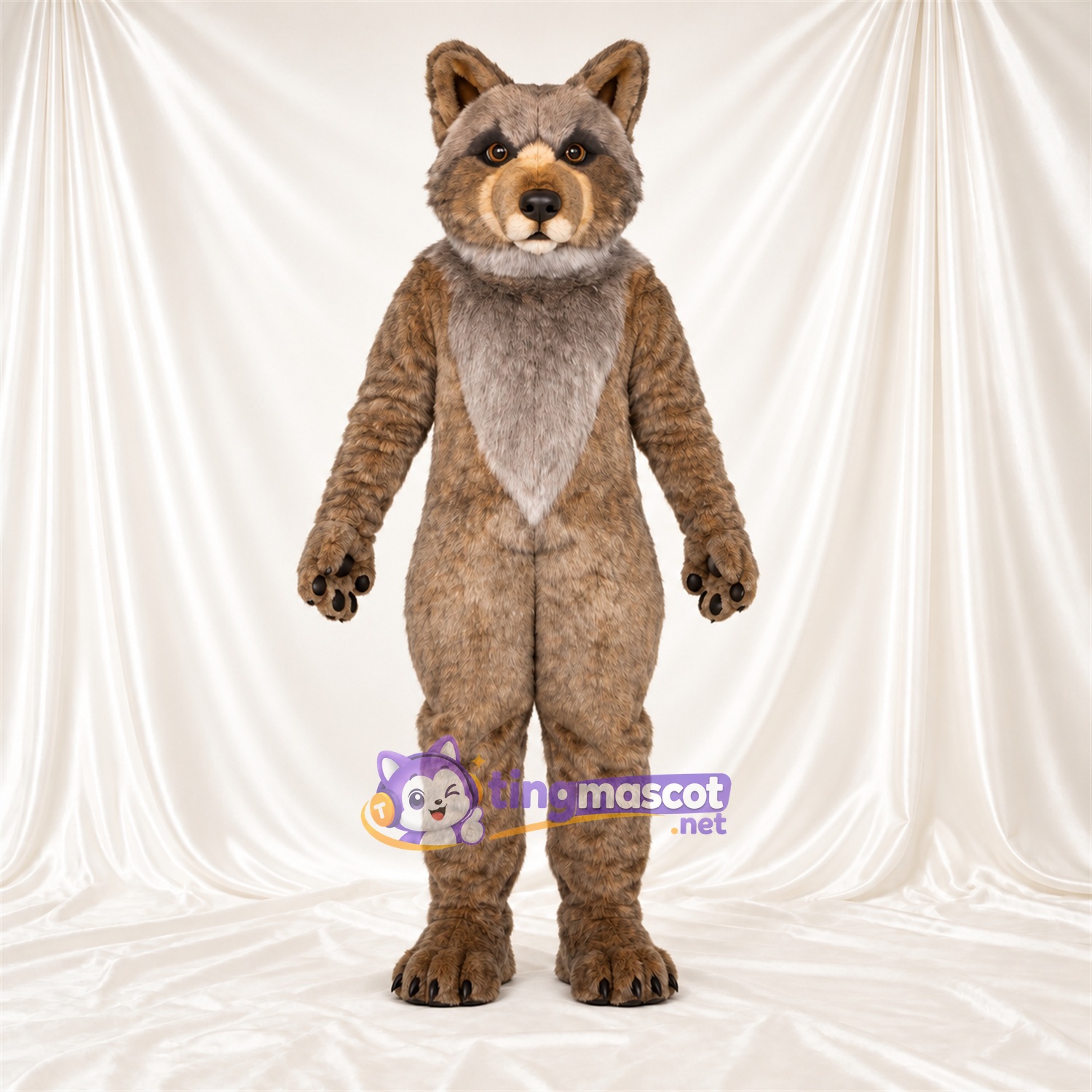 Brown and Gray Coyote Mascot Costume - Gray Chest Patch and Black Claws Brown and Gray Coyote Mascot Costume - Gray Chest Patch and Black Claws