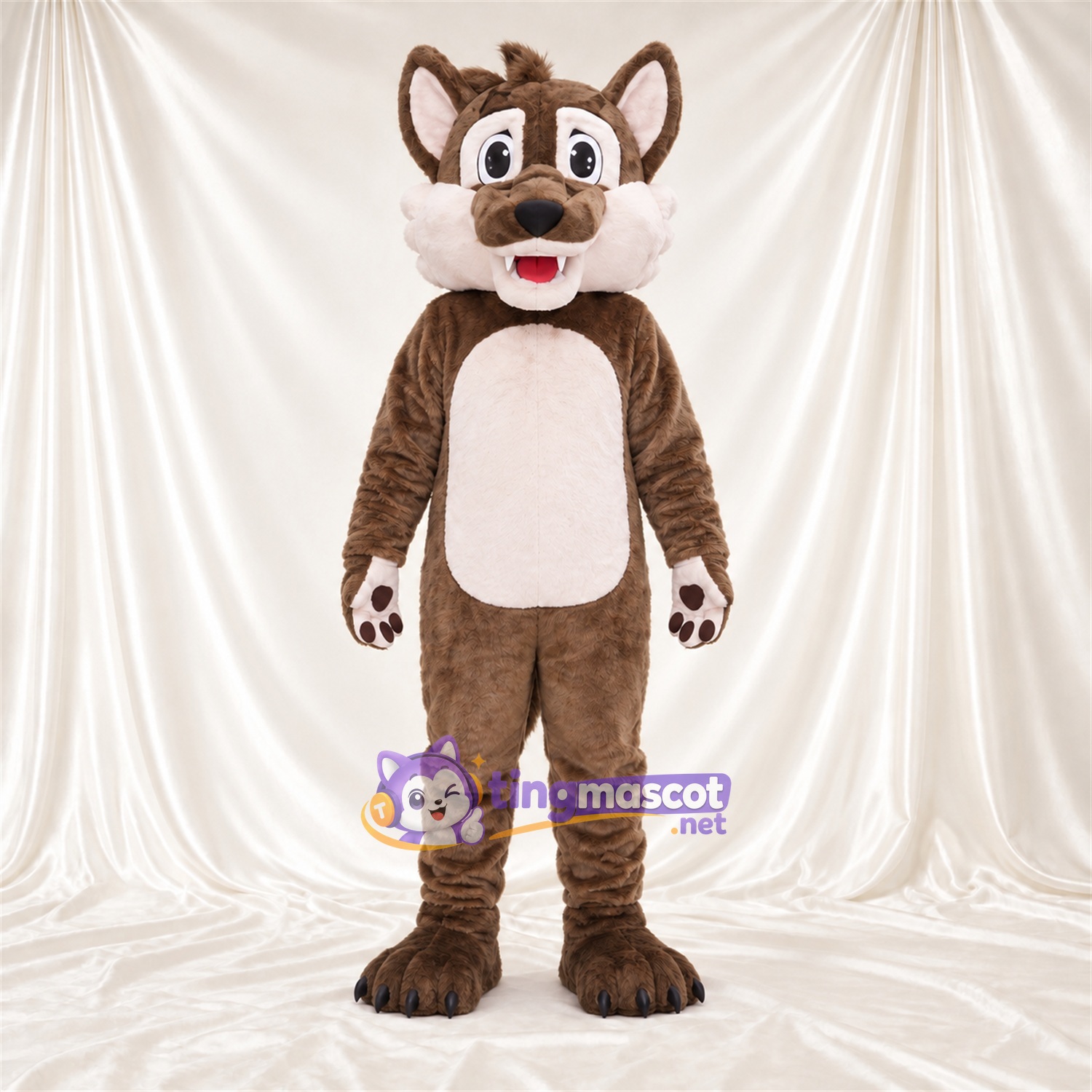Costume de mascotte Coyote – marron / crème – Ventre (crème); Coussinets (noir) Costume de mascotte Coyote – marron / crème – Ventre (crème); Coussinets (noir)