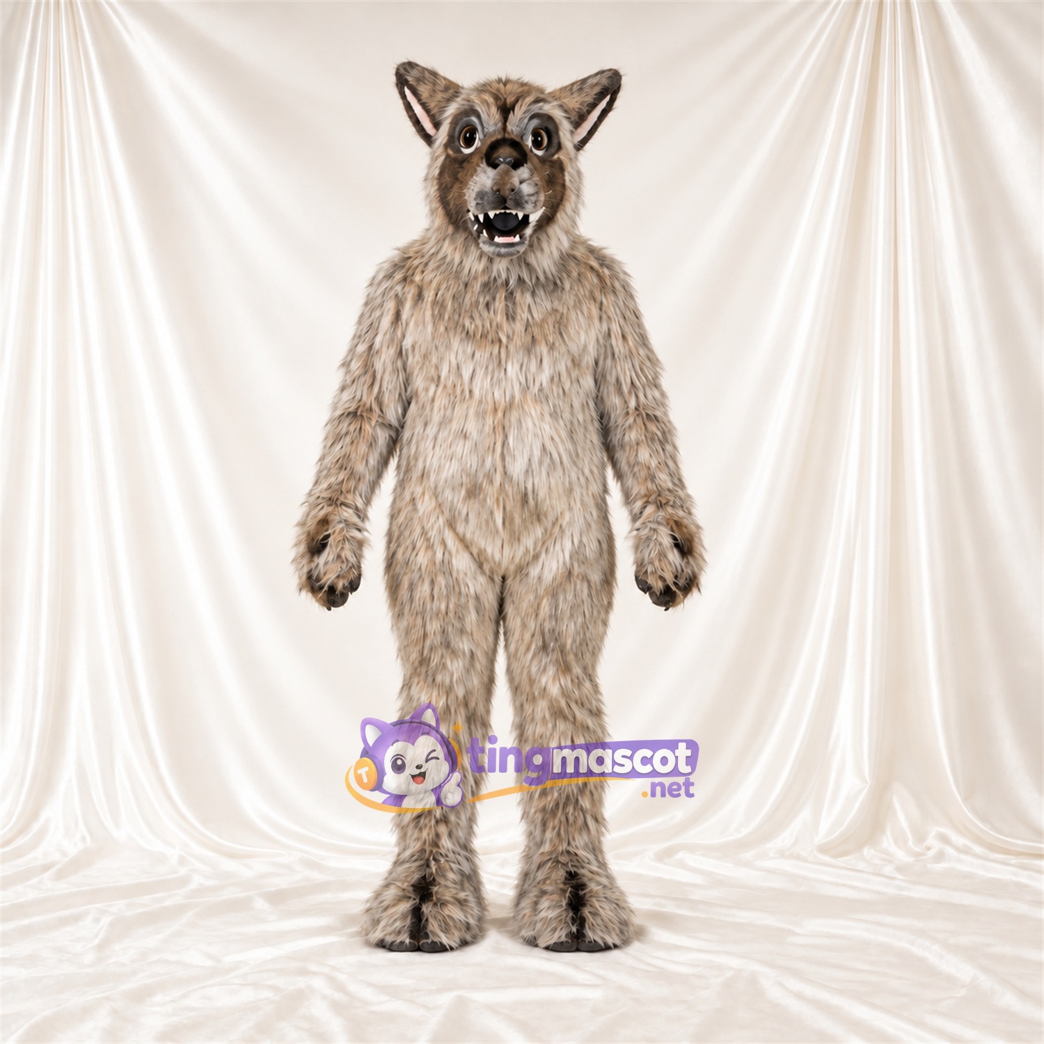 Brown and Gray Coyote Mascot Costume - Pointed Fangs and Shaggy Fur Brown and Gray Coyote Mascot Costume - Pointed Fangs and Shaggy Fur