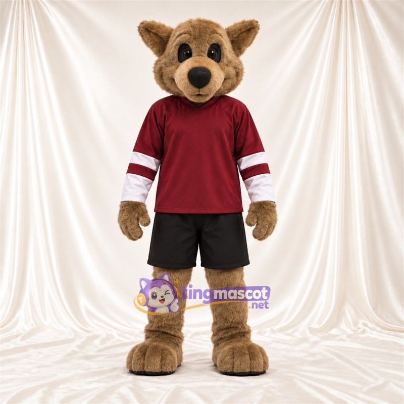Costume de mascotte Loup – marron – Chemise (bordeaux); Short (noir)