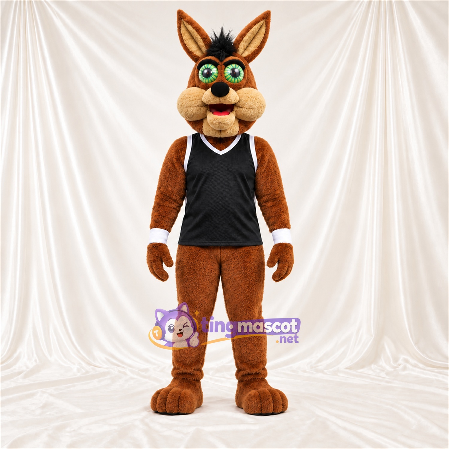 Maskottchenkostüm Kojote – braun – Tanktop (schwarz) Maskottchenkostüm Kojote – braun – Tanktop (schwarz)