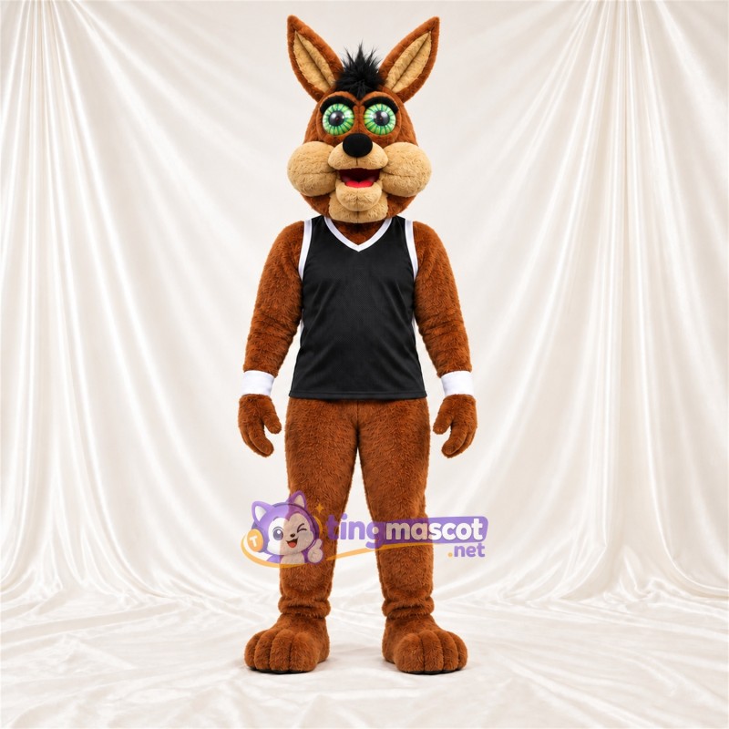 Maskottchenkostüm Kojote – braun – Tanktop (schwarz) Maskottchenkostüm Kojote – braun – Tanktop (schwarz)