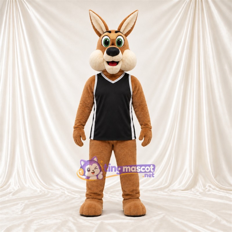 Costume de mascotte Coyote – brun clair – Débardeur (noir) Costume de mascotte Coyote – brun clair – Débardeur (noir)