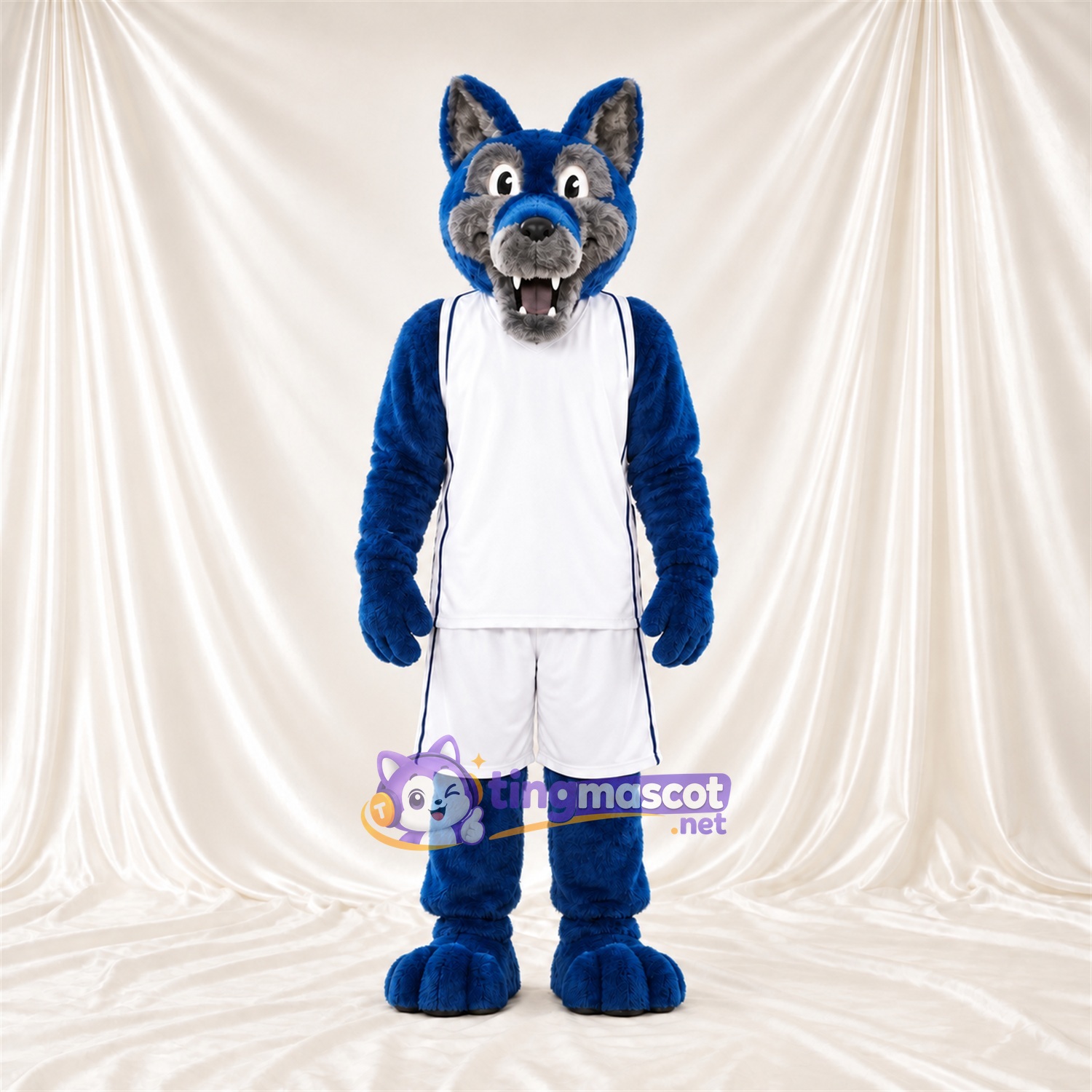 Costume de mascotte Loup – bleu – Tenue; Queue (gris) Costume de mascotte Loup – bleu – Tenue; Queue (gris)