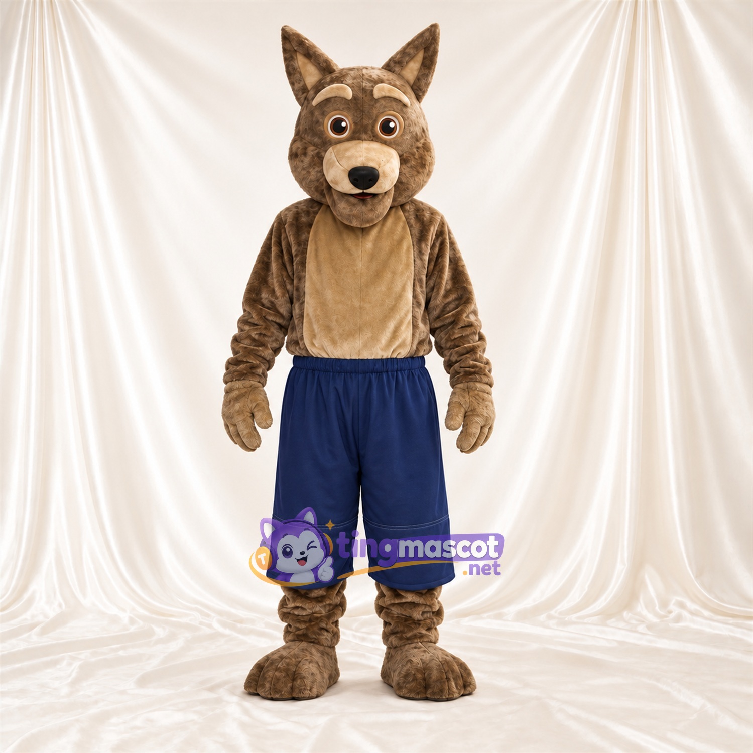 Costume de mascotte Coyote – marron – Short (bleu marine) Costume de mascotte Coyote – marron – Short (bleu marine)