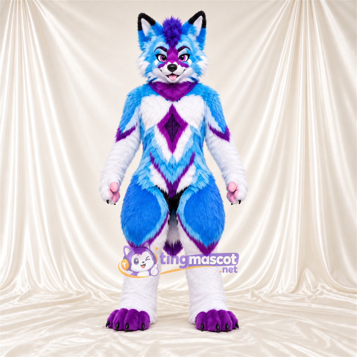 Costume de mascotte Husky – bleu / violet / blanc Costume de mascotte Husky – bleu / violet / blanc