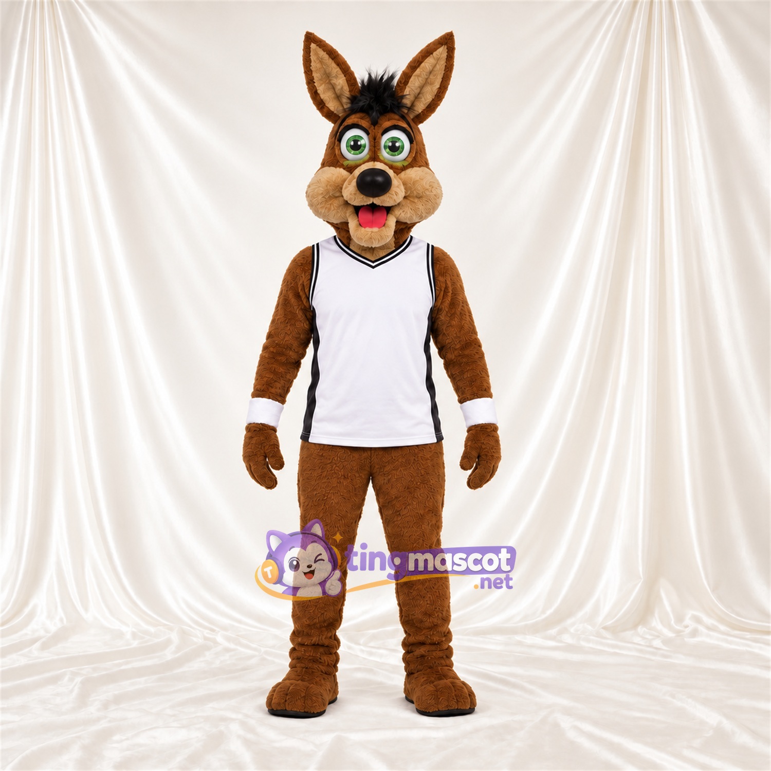 Costume de mascotte Coyote – marron – Débardeur (blanc) Costume de mascotte Coyote – marron – Débardeur (blanc)