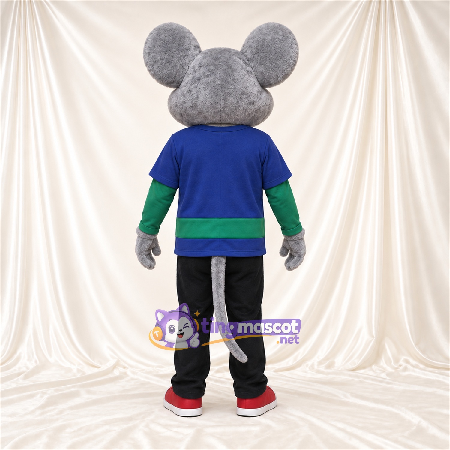 Costume de mascotte Souris – gris – Chemise (bleu / vert); Pantalon (noir) Costume de mascotte Souris – gris – Chemise (bleu / vert); Pantalon (noir)