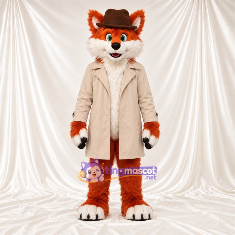 Maskottchenkostüm Fuchs – orange / weiß – Mantel; Hut (braun) Maskottchenkostüm Fuchs – orange / weiß – Mantel; Hut (braun)