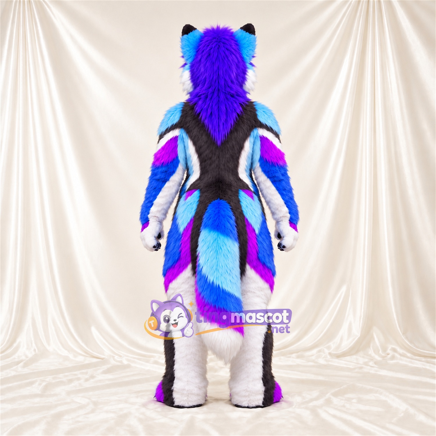 Costume de mascotte Coyote – bleu / violet / blanc Costume de mascotte Coyote – bleu / violet / blanc