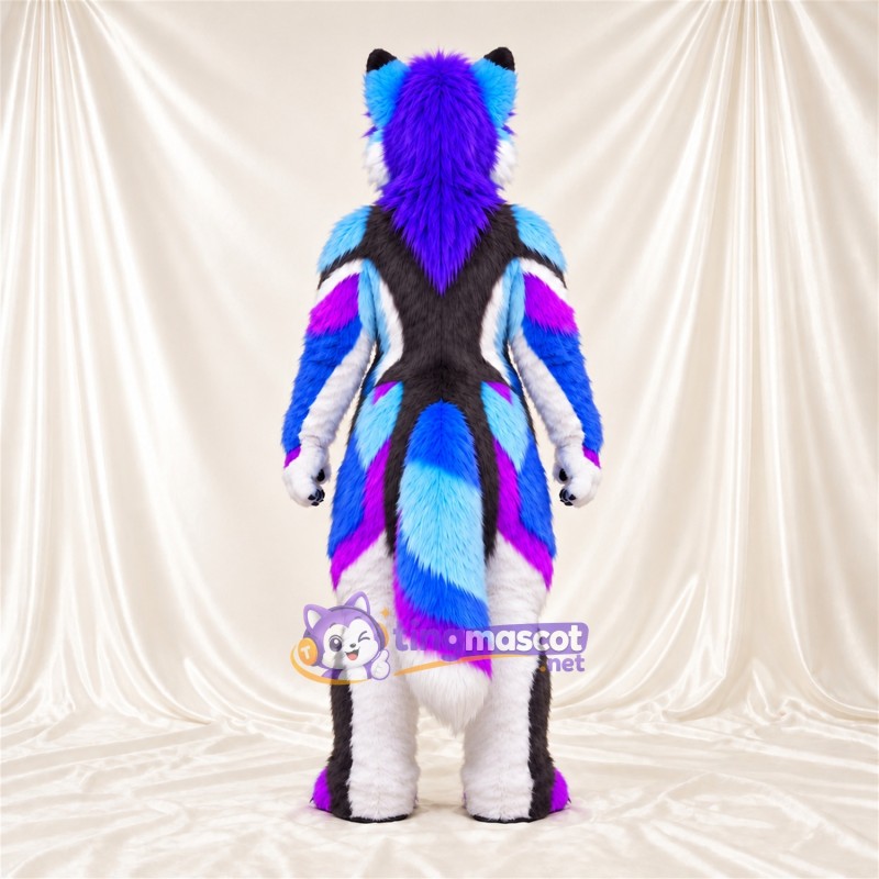 Costume de mascotte Coyote – bleu / violet / blanc Costume de mascotte Coyote – bleu / violet / blanc