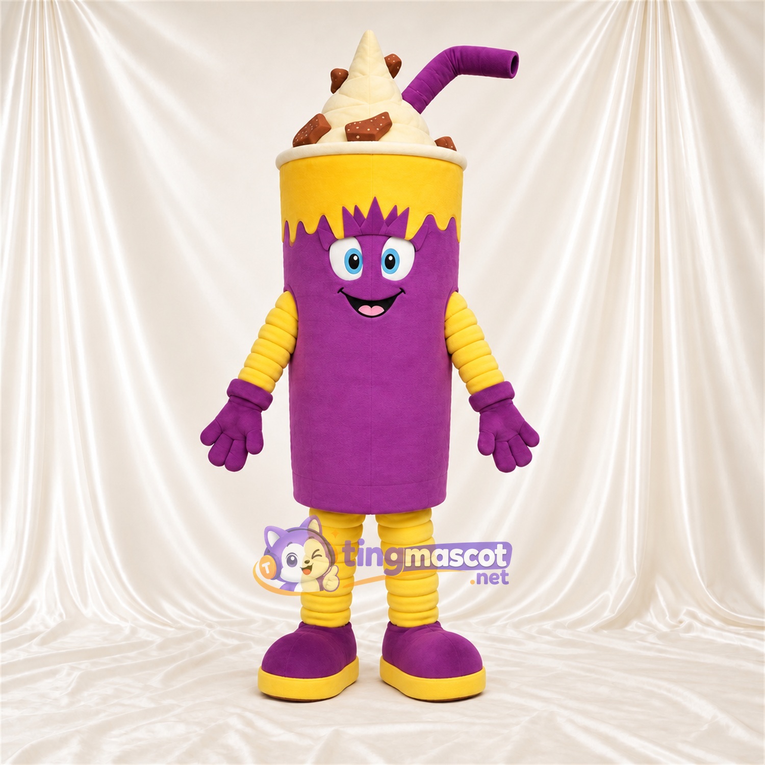 Costume de mascotte Milkshake – violet – Crème fouettée et paille Costume de mascotte Milkshake – violet – Crème fouettée et paille