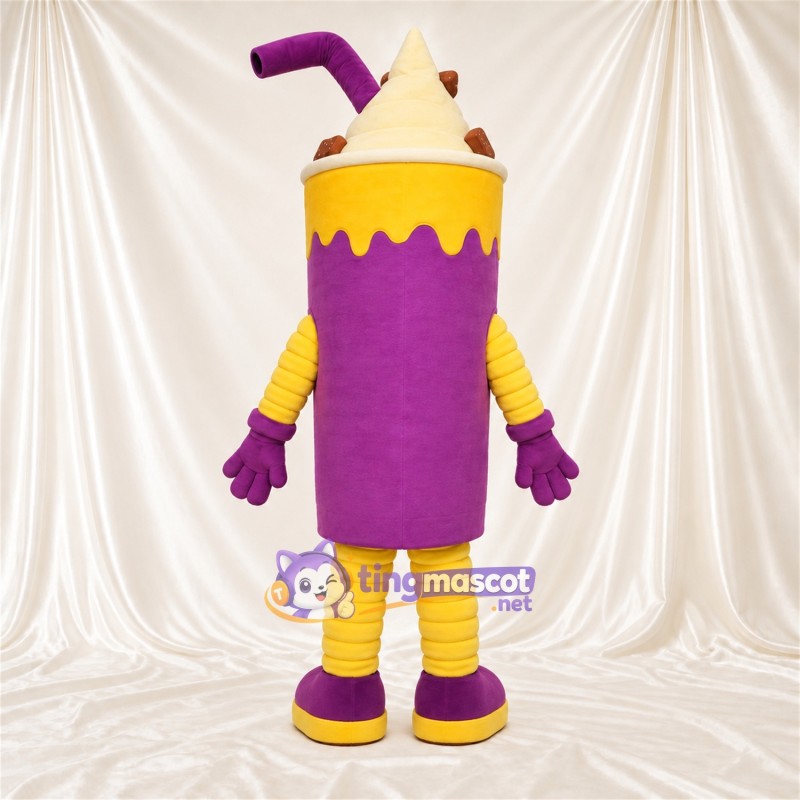 Costume de mascotte Milkshake – violet – Crème fouettée et paille Costume de mascotte Milkshake – violet – Crème fouettée et paille