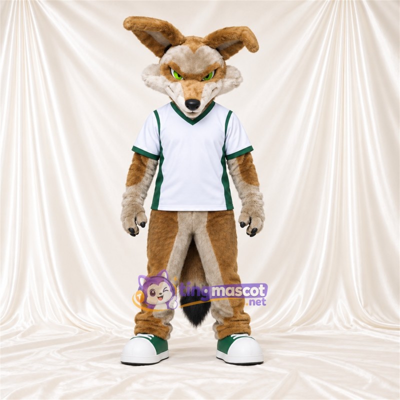 Costume de mascotte Coyote – brun clair – Chemise (blanc) Costume de mascotte Coyote – brun clair – Chemise (blanc)