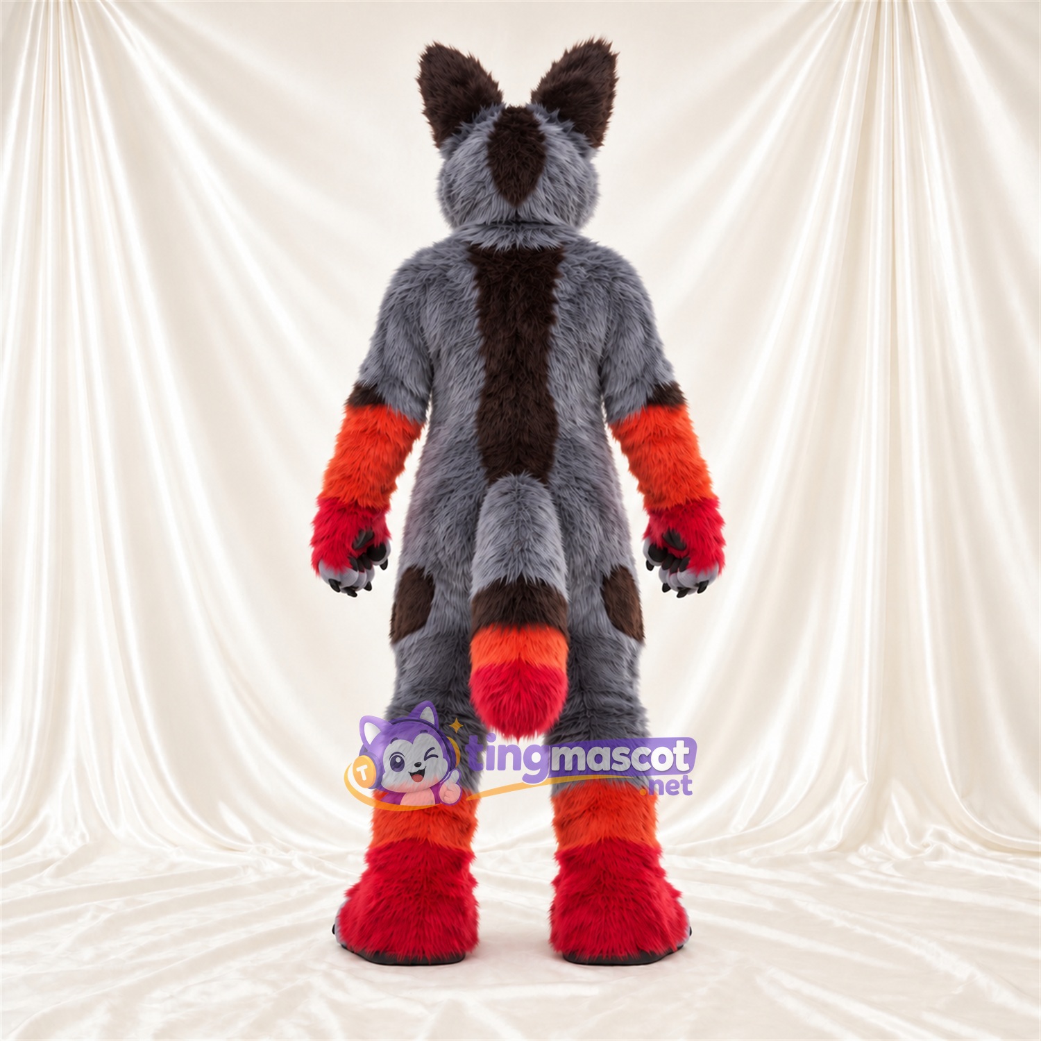 Gray, Red and White Coyote Mascot Costume Gray, Red and White Coyote Mascot Costume