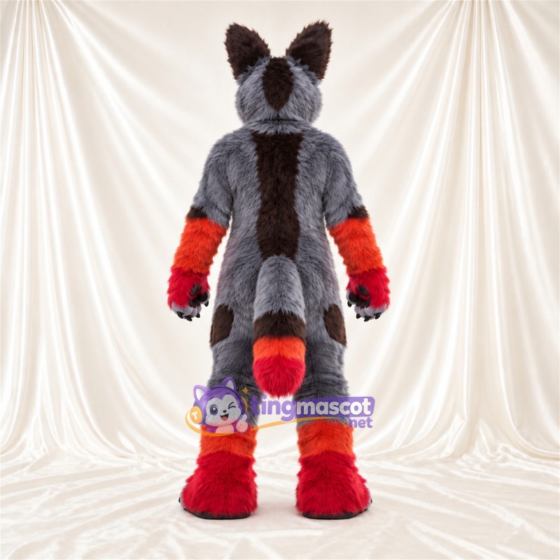 Gray, Red and White Coyote Mascot Costume Gray, Red and White Coyote Mascot Costume