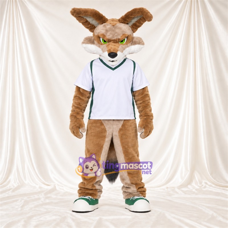 Costume de mascotte Coyote – brun clair – Chemise (blanc) Costume de mascotte Coyote – brun clair – Chemise (blanc)