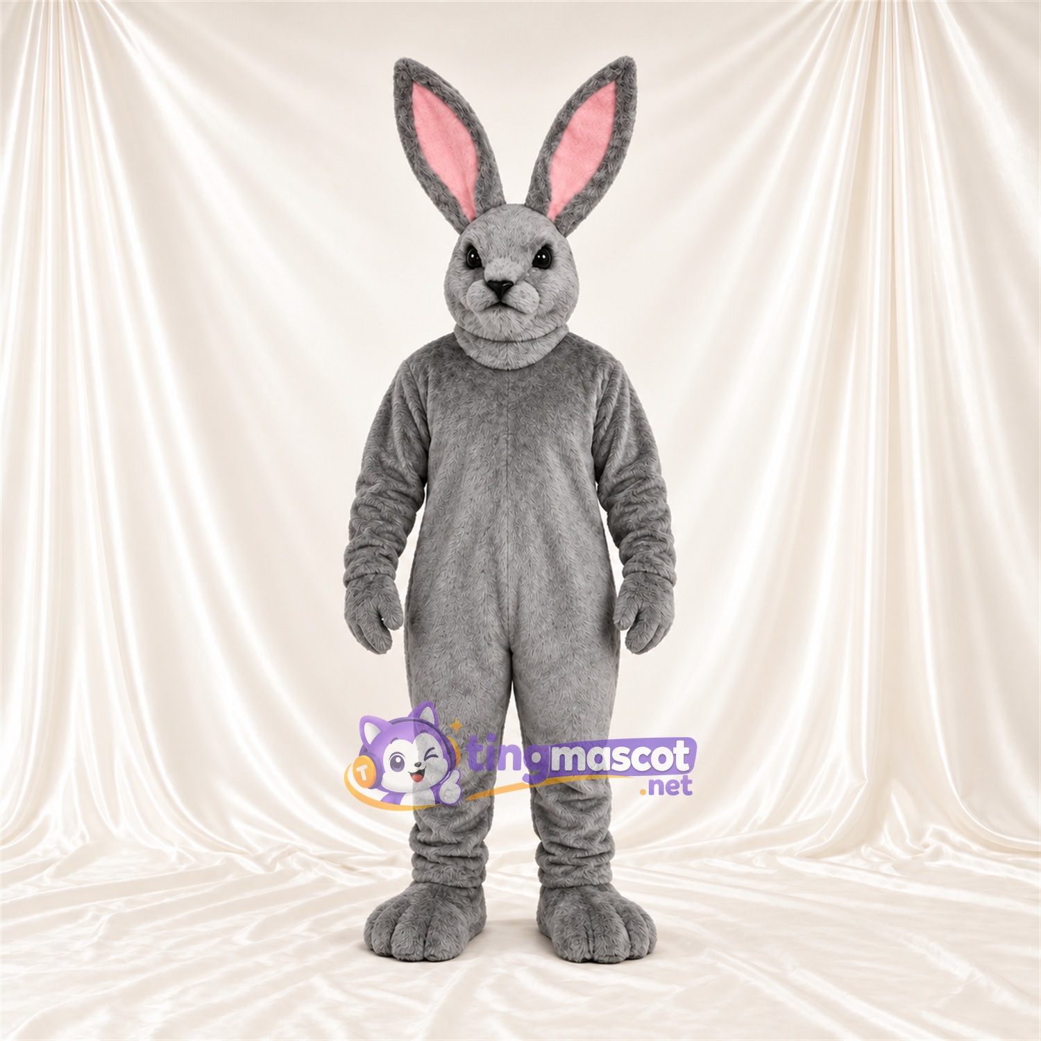 Costume de mascotte Lapin – gris – Intérieur des oreilles (rose); Fourrure hirsute Costume de mascotte Lapin – gris – Intérieur des oreilles (rose); Fourrure hirsute