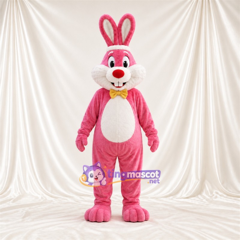 Costume de mascotte Lapin – rose – Nœud papillon (jaune); Intérieur des oreilles (blanc) Costume de mascotte Lapin – rose – Nœud papillon (jaune); Intérieur des oreilles (blanc)